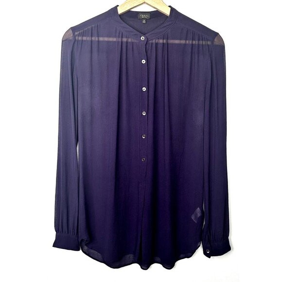 Aritzia Babaton Womens Blouse Silk Semi Sheer Button Up Shirt Purple Size XS - Picture 1 of 12